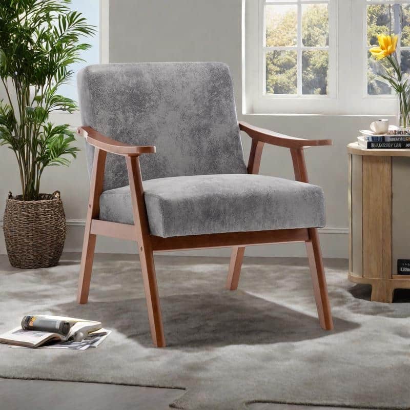 Fabric Mid-Century Accent Chair with Solid Wood Frame Wingback Chair (300lb Capacity)