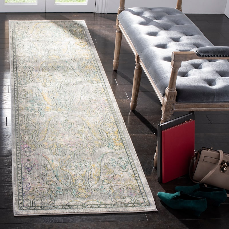 SAFAVIEH Mystique Cenka Watercolor Oriental Polyester Rug - 2'3" x 8' Runner - Grey/Multi