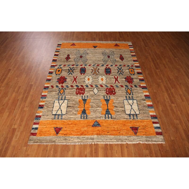 Geometric Moroccan Oriental Area Rug Handmade Wool Carpet - 7'0" x 9'8"