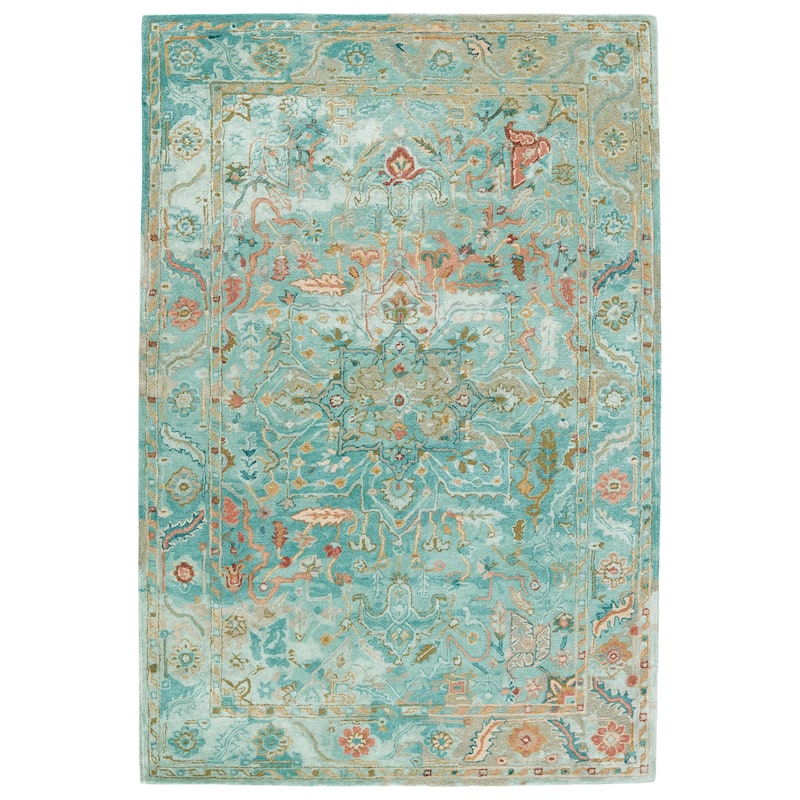 Veda Handmade Medallion Area Rug - 9' x 12' - Turquoise/Pink - Rectangle