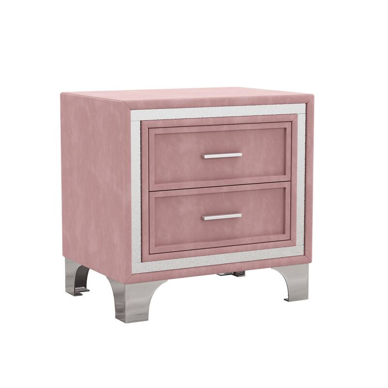 Velvet Tufted 3Pieces Bedroom Sets with 2 Nightstands Pink On Sale