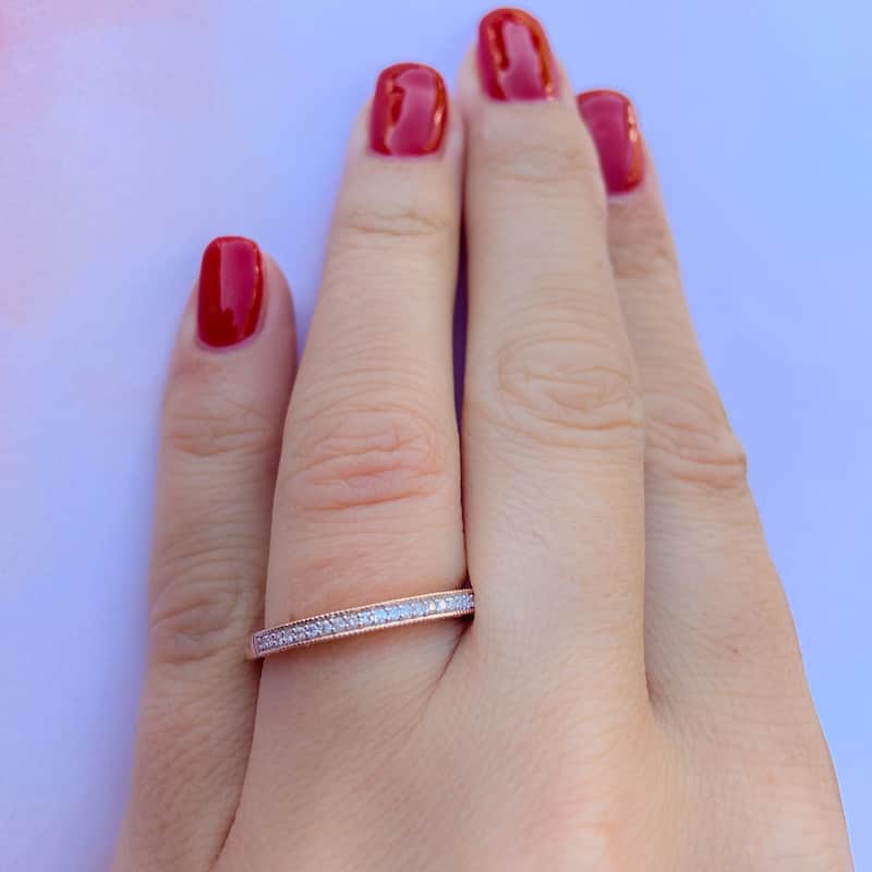 Miadora 10k Rose Gold 1/10ct TDW Diamond Stackable Anniversary Band