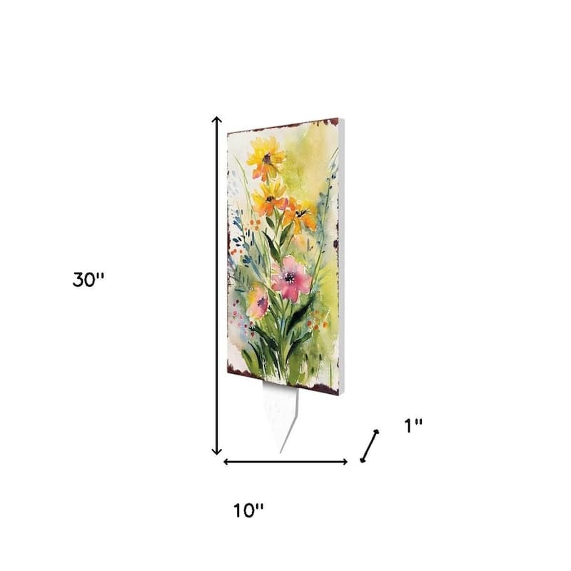 HomeRoots 30" Green Pink White And Yellow Solid Wood Wildflowers Garden Stake