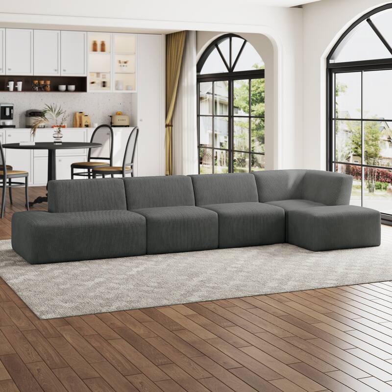 Oversized Corduroy Modular Sectional Fabric Sofa Set - GRAYSIDE CHAIR&ARMCHAIR&OTTOMAN&2 ARMLESS