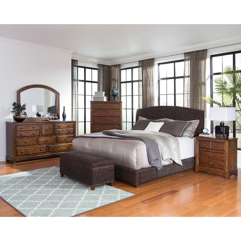 Queen Size Bed Frame Woven Banana Leaf Bed Rustic Bed Amber Honey Finish