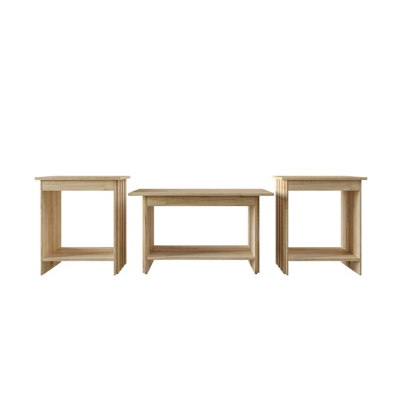 CraftPorch Luxury Wooden Coffee Table Set - Light Oak