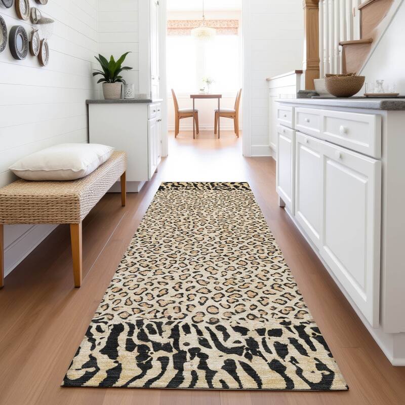 Premium Washable Super Soft Animal Print Border Mayfield Rug - Gold - 2'3" x 7'6"