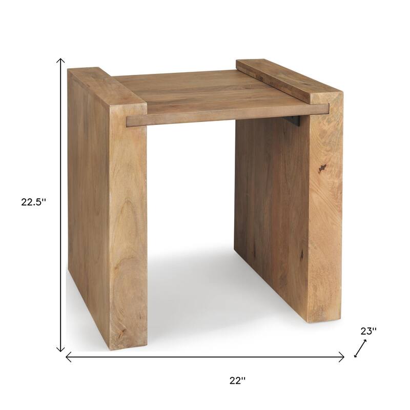 HomeRoots 22" Natural and Brown Solid Wood and Wood Tray Table - 22.00 in. x 22.50 in. x 23.00 in.