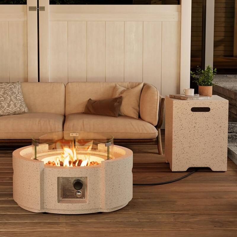 COSIEST 28''Outdoor Propane 40,000 BTU Fire Pit w Wind Glass and Tank