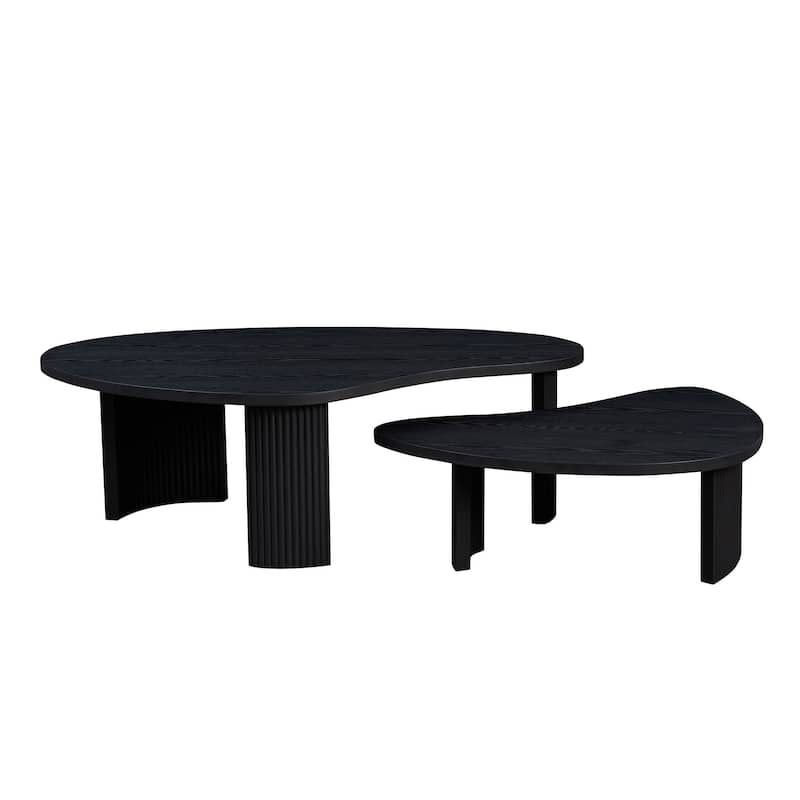 2-Piece Set, Modern Coffee Table Set Nesting Coffee Tables Irregular Shape Coffee Tables, for Living Room, Black