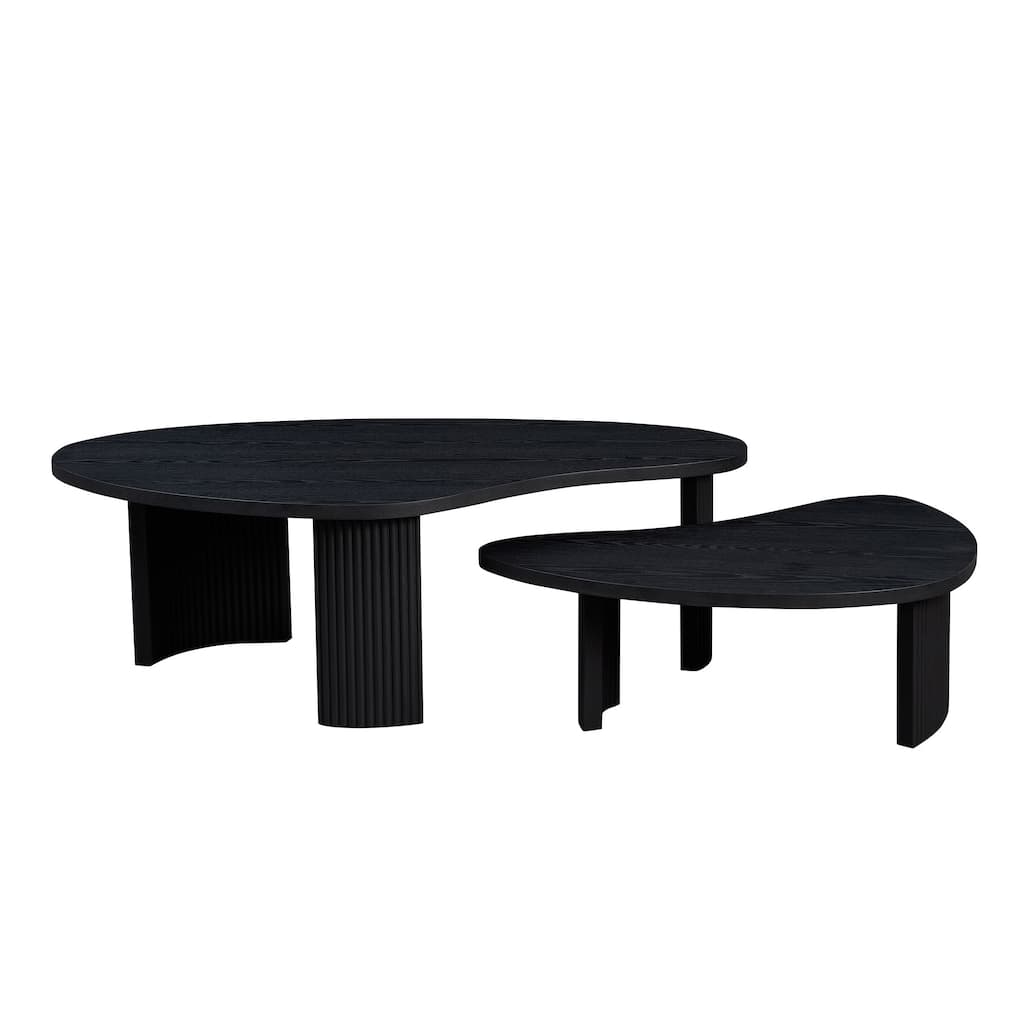 Irregular Shape Coffee Table Set, Two-Piece Staggered Height End Table, Accent Table with Embossed Legs