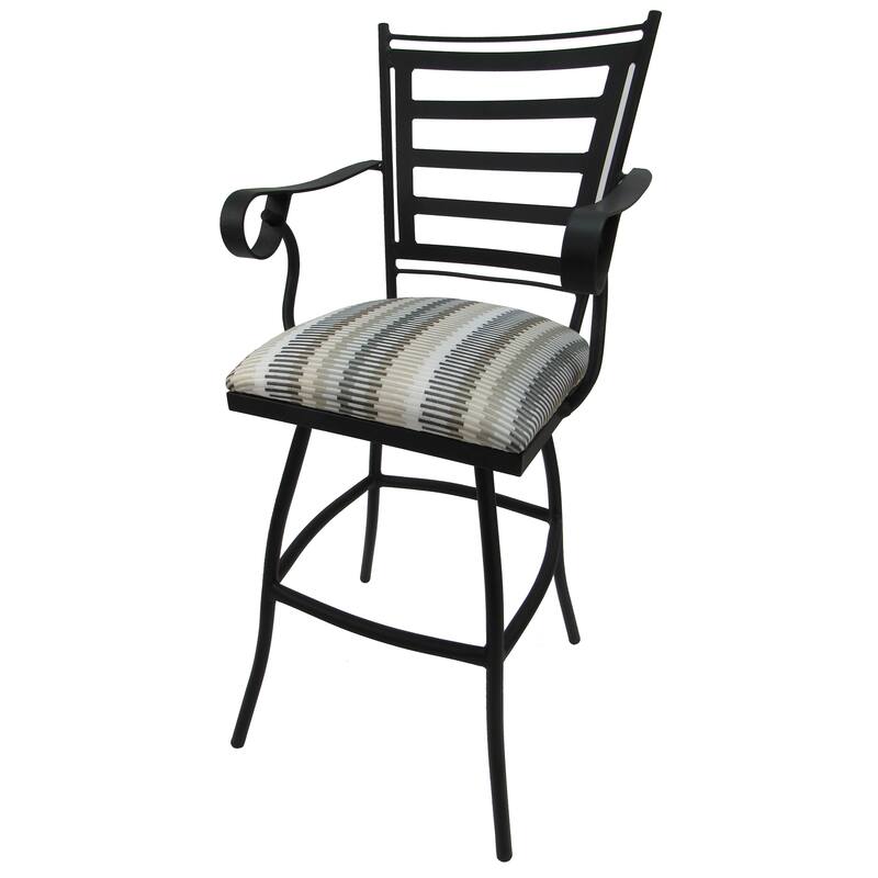 Extra Tall Spectator Swivel Bar Stool 35" Jenna - Black Frame - 34 - 35 inch Seat - Linen Sun Stripe