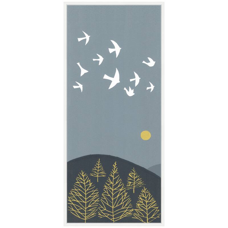 Kate and Laurel Sylvie Hilltop Flight Linocut Bird Framed Canvas by Giuliana Lazzerini