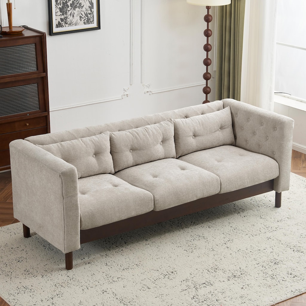 Anmytek 78" Modern Tufted 3-Seater Sofa in Grayish Beige for Living Room