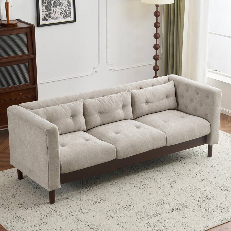 Modern 3-Seater Upholstered Sofa with Tufted Design and Sturdy Construction, Grayish Beige - Multi-Color