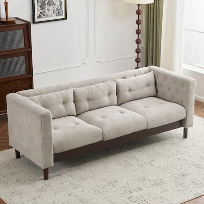 Modern Sofa Couch, 78" Upholstered Loveseat Sofa, Tufted 3-seat Couch with Wooden Legs Luxury Leisure Sofa for Living Room