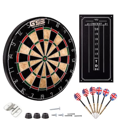 GSE™ 18" Regulation Size Bristle Dart Board Game Set. Pro Sisal Dartboard with Six 17 Grams Steel Tip Darts & Scoreboard