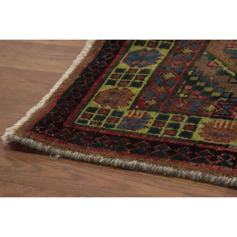 Hand Knotted Oriental 100% Wool Carpet Traditional Geometric Beige & Ivories Heriz Runner Rug - 10' 3'' X 3' 1''
