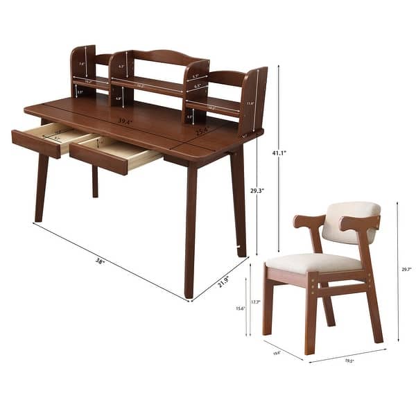dimension image slide 1 of 3, Kids Desk and Chair Set, Wooden Student Study Desk Writing Desk