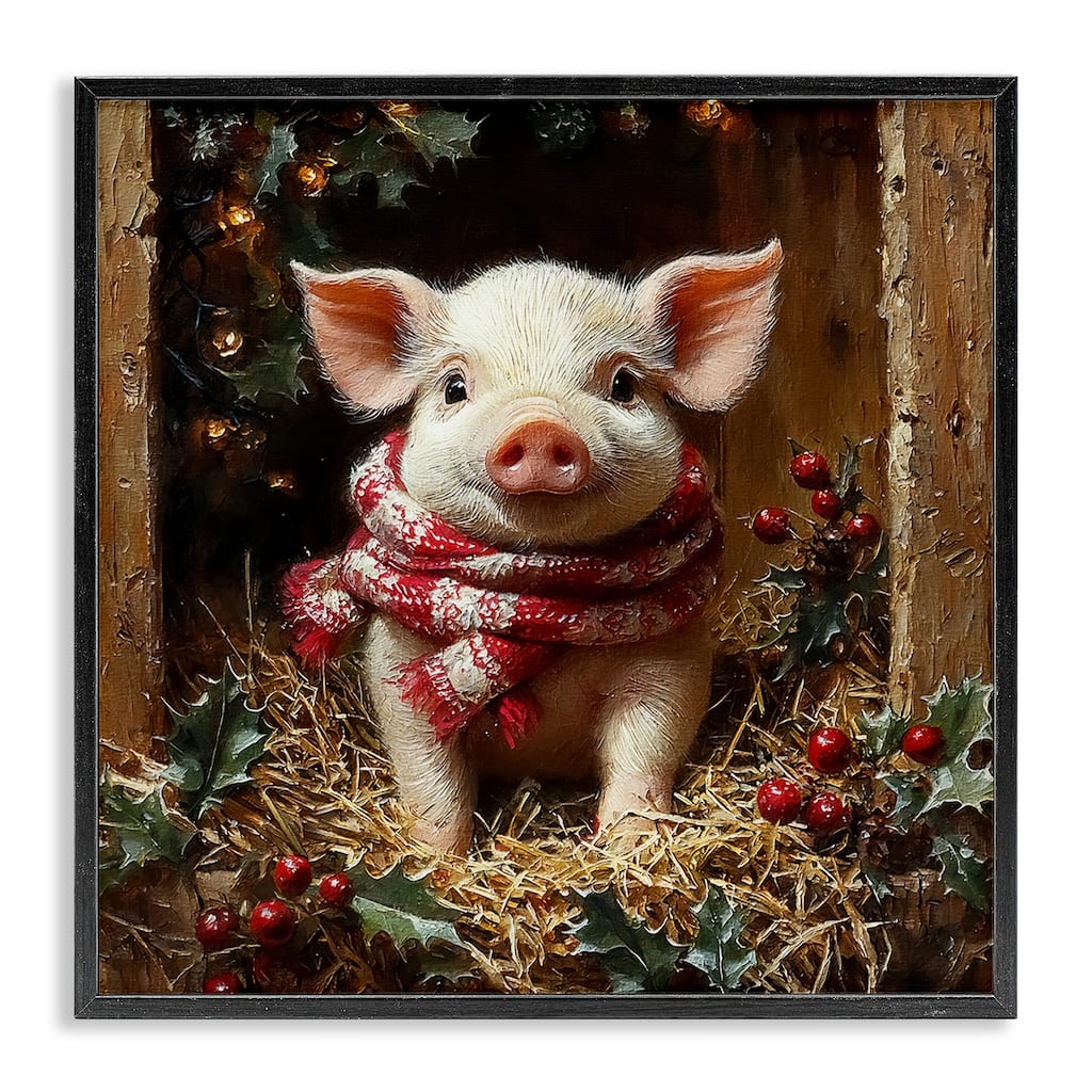 Stupell Pig with Holiday Garlands Framed Giclee Art Design By Riley B