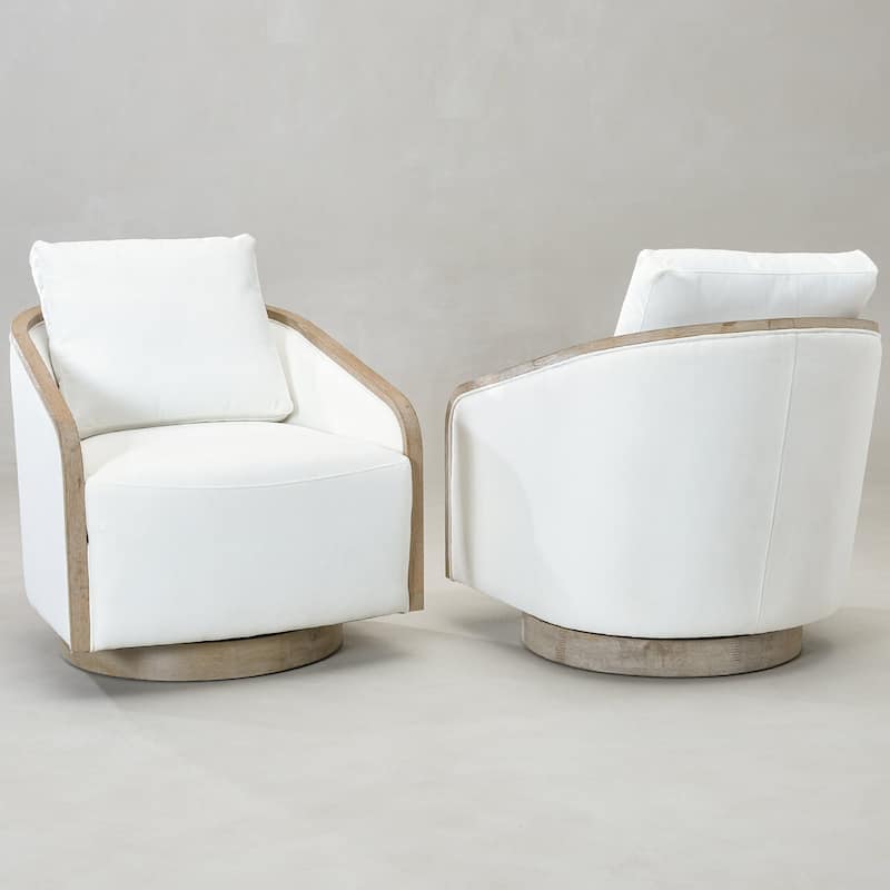 KINWELL 30" Wide Fabric Upholstered Swivel Barrel Chair, Accent Armchair for Living Room, Bedroom