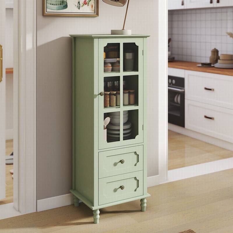 Modern 52.36" Wooden Buffet Cabinet with Glass Doors and Double Drawer for Living room, Dining Room Hallway Entryway