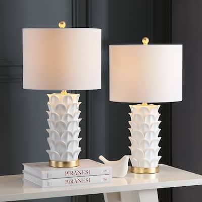 SAFAVIEH Lighting Deepika 25-inch White/ Gold LED Table Lamp (Set of 2) - 13"x13"x25" - 13Wx13Dx25H