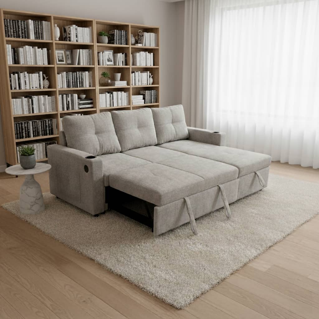 Modern Contemporary Convertible Chaise Storage Sleeper Sectional