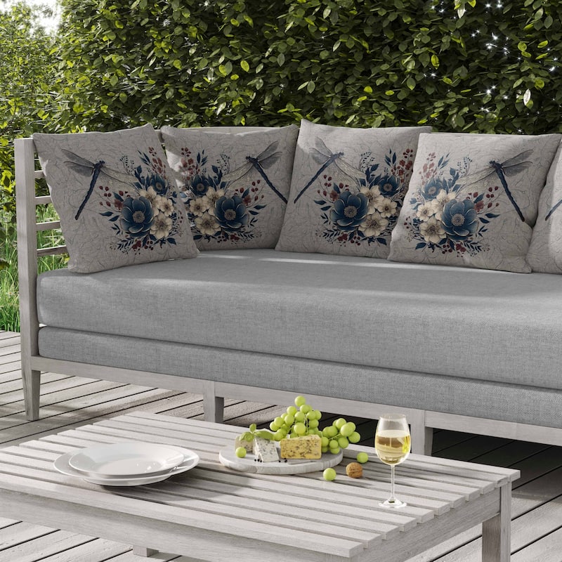 Dragonfly Haven Indoor/Outdoor Reversible Throw Pillow Gray and Blue