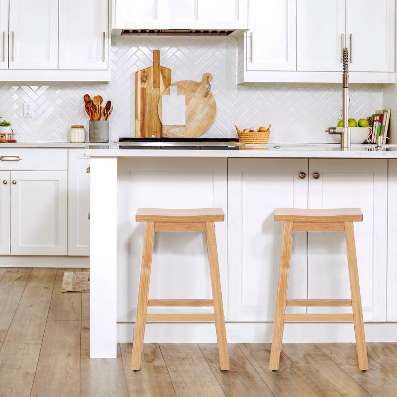 Tylor 29" Saddle Seat Solid Wood Bar Stools (Set of 2)