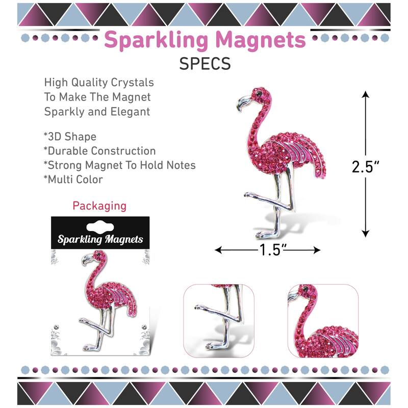 CoTa Global Flamingo Sparkling Refrigerator Magnet with Crystals - 2.5 Inch