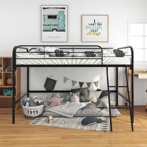 slide 2 of 6, Metal Twin Loft Bed Black
