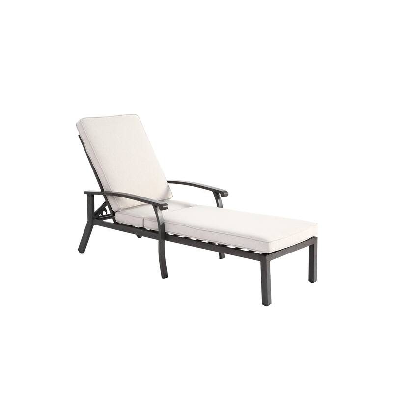 Adjustable Reclining Aluminum Chaise Lounge with Wheels for Poolside Patio Outdoor Navy Blue Rust-Resistant - Beige