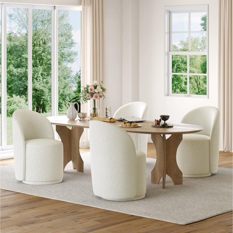 Upholstered Swivel Dining Chair Armless Barrel Chair - SET OF 4 - BEIGE LINEN
