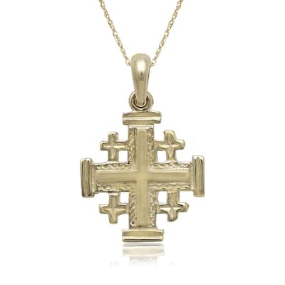 Curata 14k Yellow Gold 18" 20x18mm Reversible Jerusalem Cross Necklace