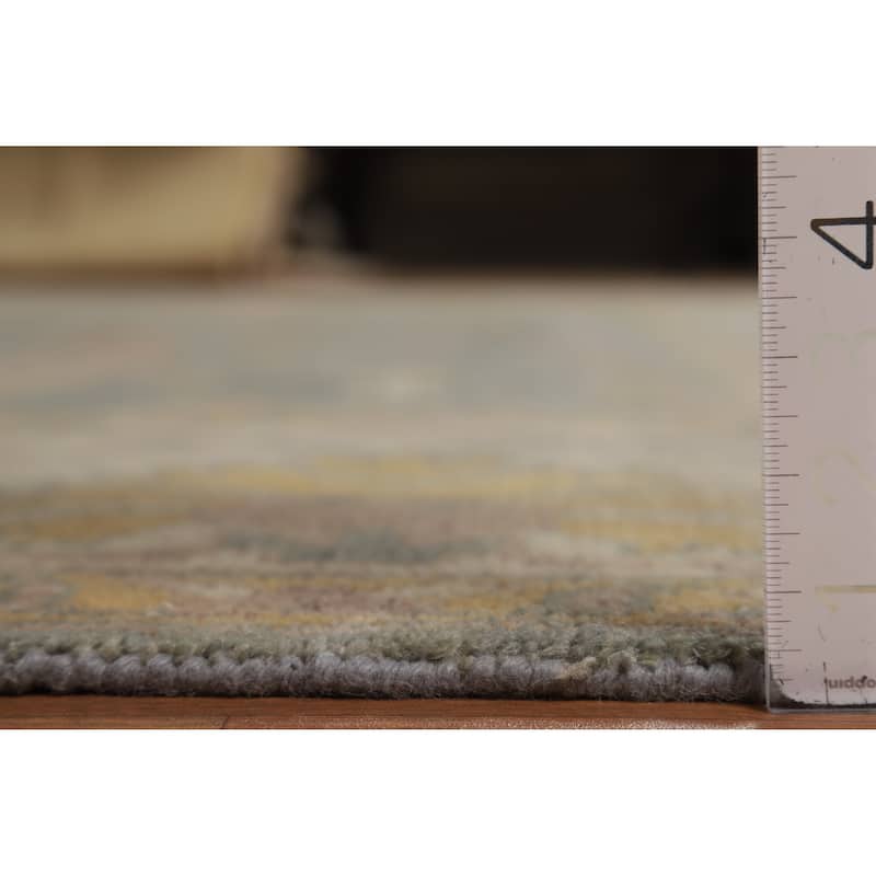 Oushak Indian Area Rug Hand-Knotted Transitional Green Wool Carpet - 9'11"x 13'8"