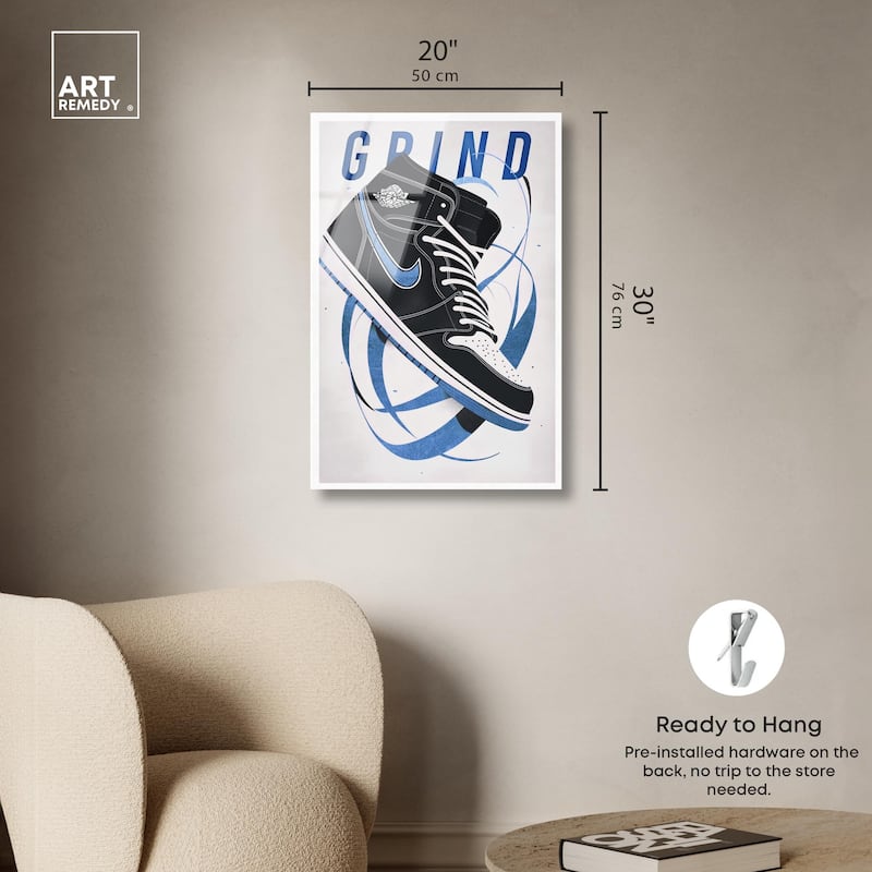 Blue Ribbon Sneaker Acrylic by Art Remedy, Ready to Hang
