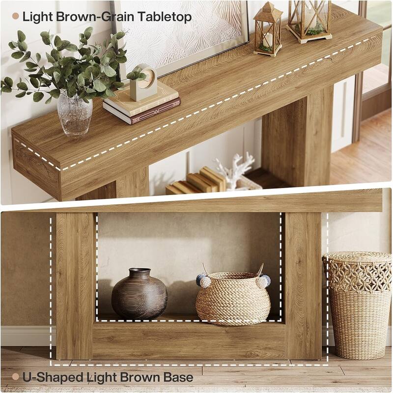 Farmhouse 2 Tiers Entryway Table, 63 Inches Console Table, Narrow Sofa Table