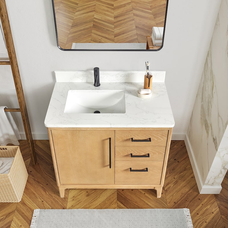 Gara Single Bath Vanity with Composite Stone Top without Mirror