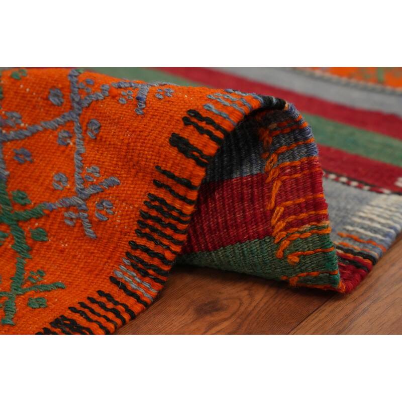 Hand Woven Oriental 100% Wool Carpet Southwestern Tribal Multi-Colored Kilim Area Rug - 10' 5'' X 5' 6''