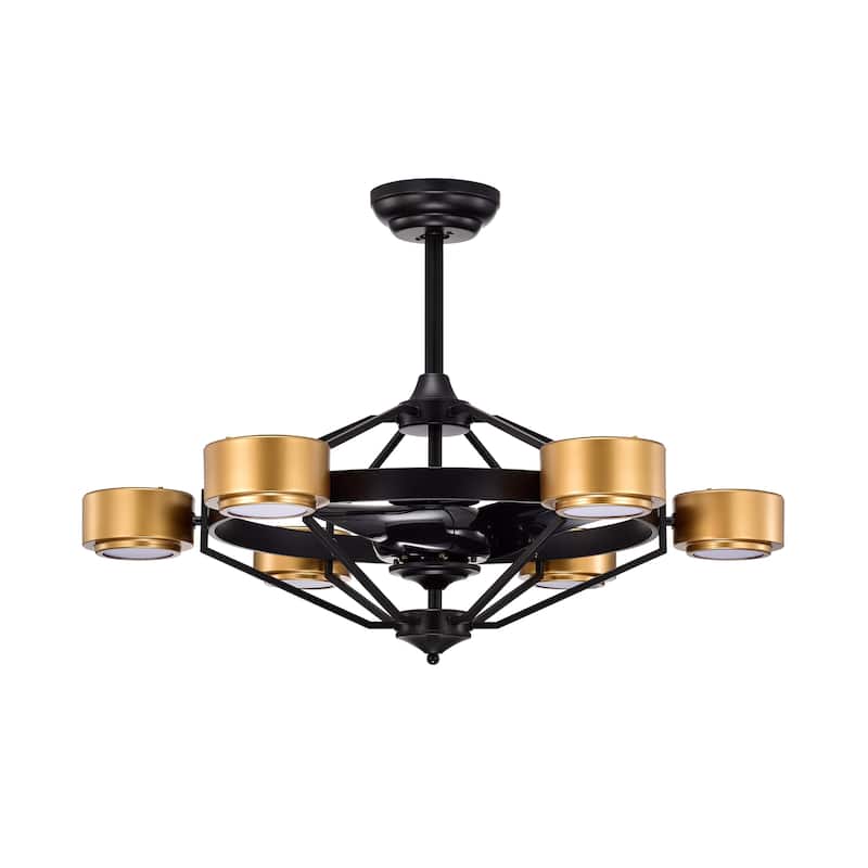 Larissa Matte Ceiling Fan Black+Gold 37-Inch 6-Light Open Metal Cage (Includes Remote)