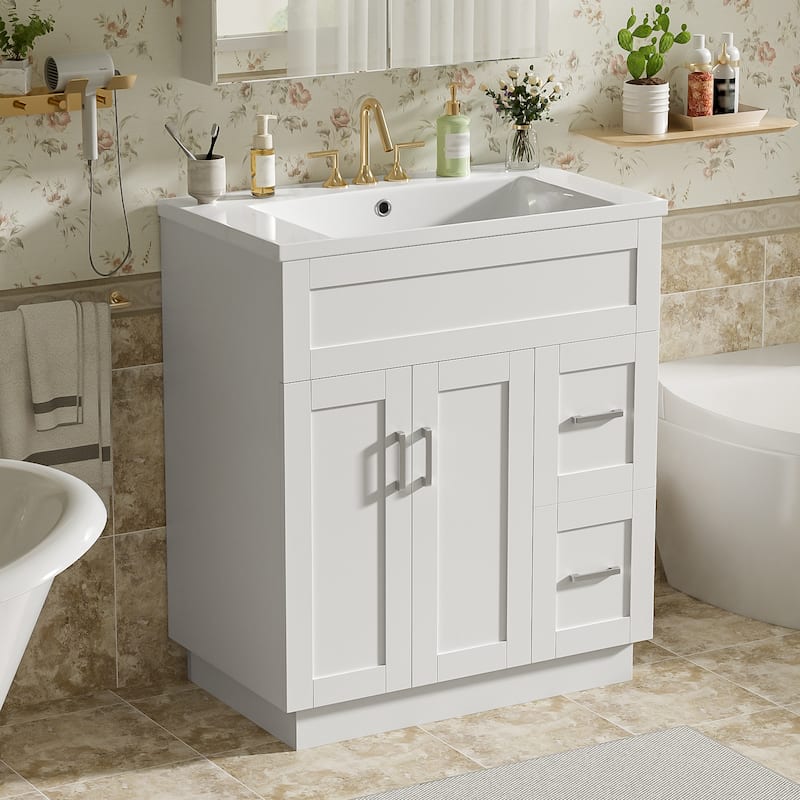 GDFStudio - Transitional Bathroom Vanity with SMC Resin Sink, Adjustable Shelves, Soft-Close Doors & Hidden Drawers