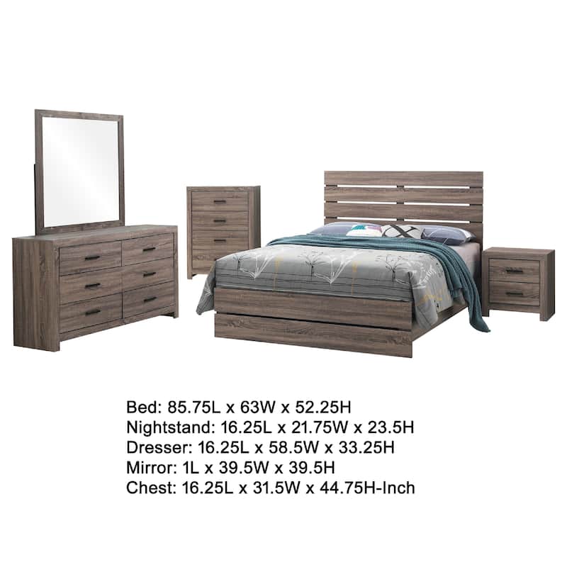 Sili 5pc Queen Bedroom Set with Dresser Mirror, Oak Brown, Dark Bronze