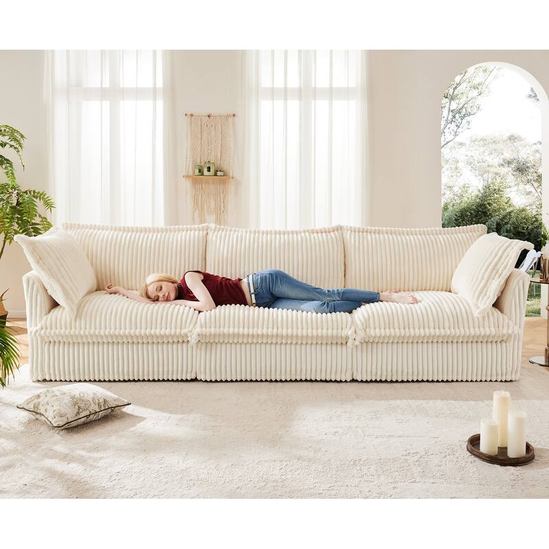 120" L-Shaped Corduroy Sectional Sofa with Ottoman & Slipcover