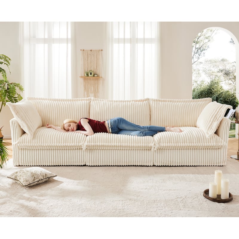 Modern Modular Deep Seat Sofa with Removable Corduroy Covers and Plush Cushions for Living Room and Guest Room