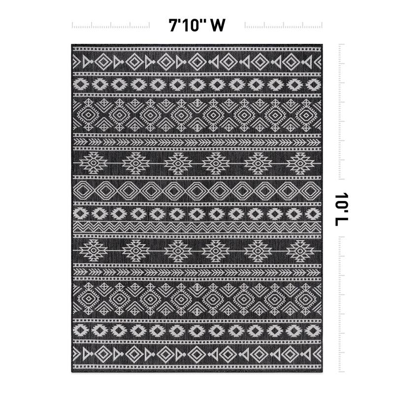 World Rug Gallery Geometric Boho Textured Flat Weave Indoor/Outdoor Area Rug