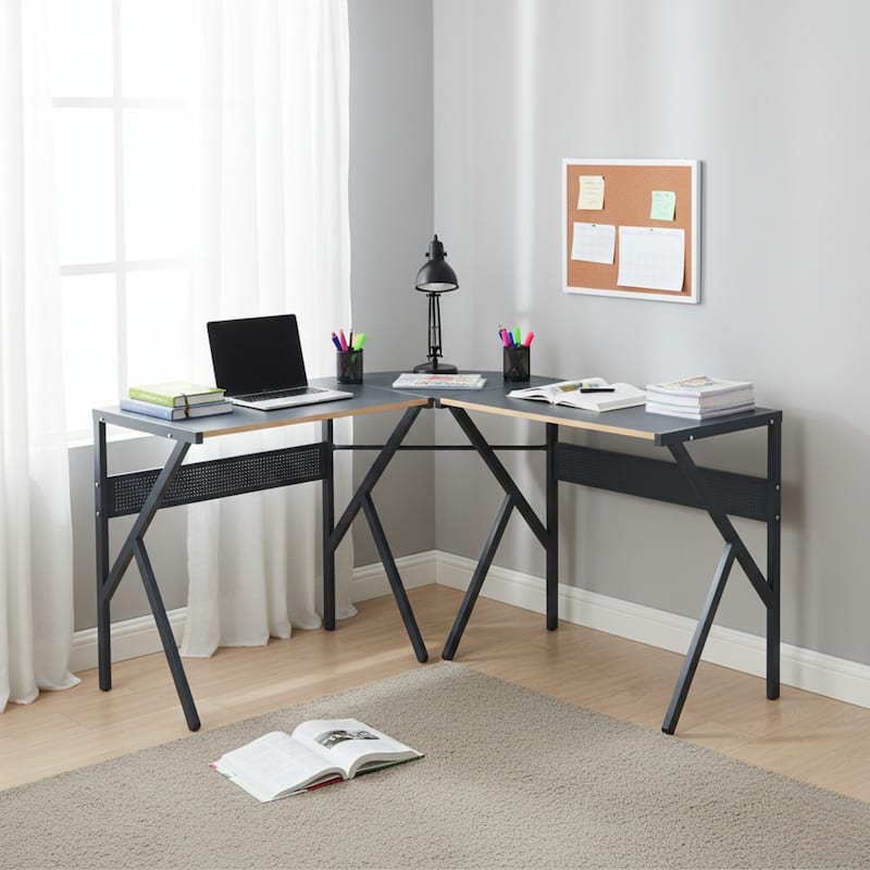 Homylin L-Shaped Modern Corner Office Computer Desk with Sturdy Metal Frame