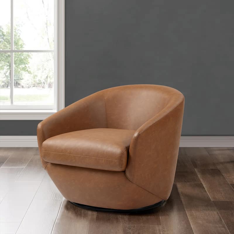 Faux Leather Velvet Upholstered Swivel Barrel Chair