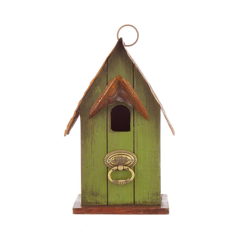 Glitzhome 11.75"H Wooden Hand Painted Distressed Birdhouse - Green