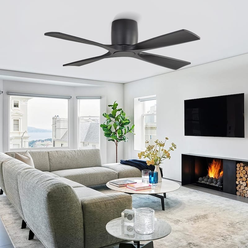 MLiAN 4 Soild Wood Blades Flush Mount Ceiling Fan Remote Control 6-Speed DC